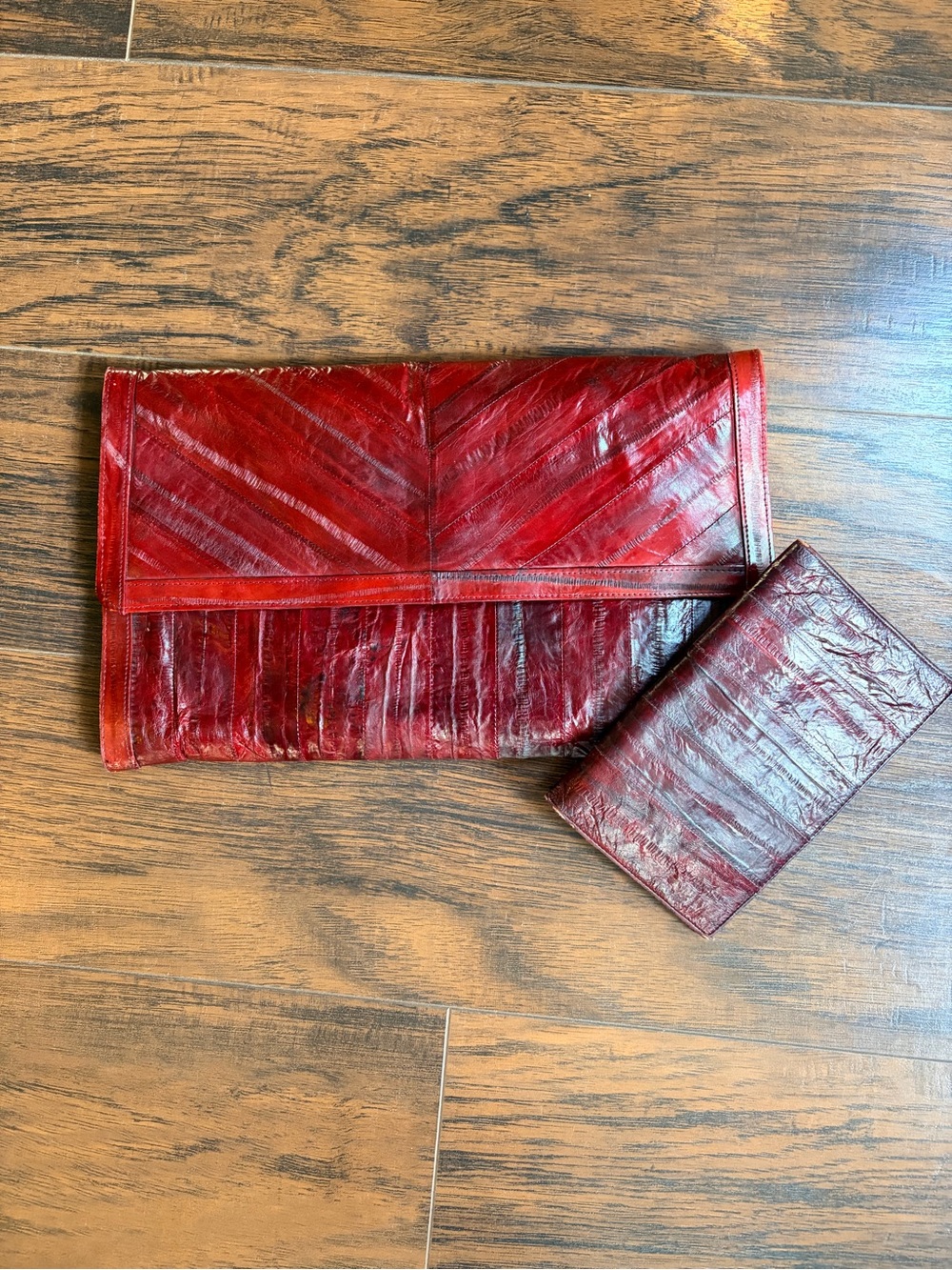 Vintage Eel Skin Envelope Clutch with Matching Wallet